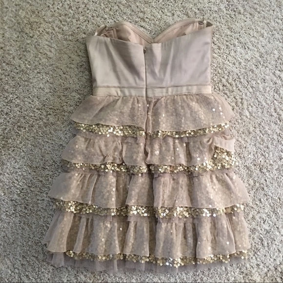 BCBG MAXAZRIA Gold Ruffle Formal Dress - Picture 3 of 6